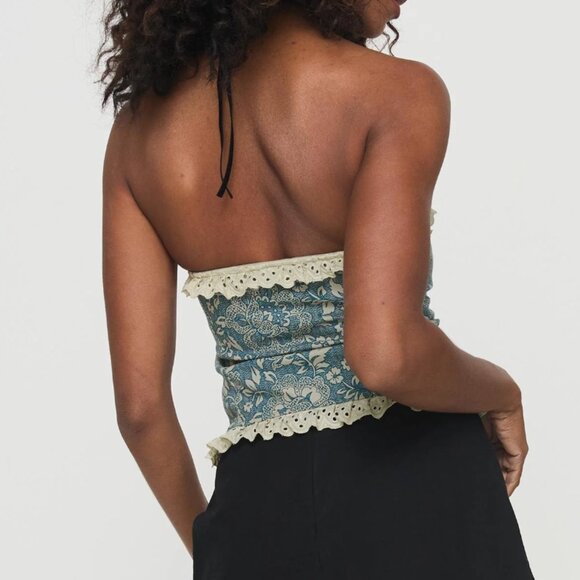 Princess Polly Dien Top Ornate - Blue & Tan - Picture 2 of 5